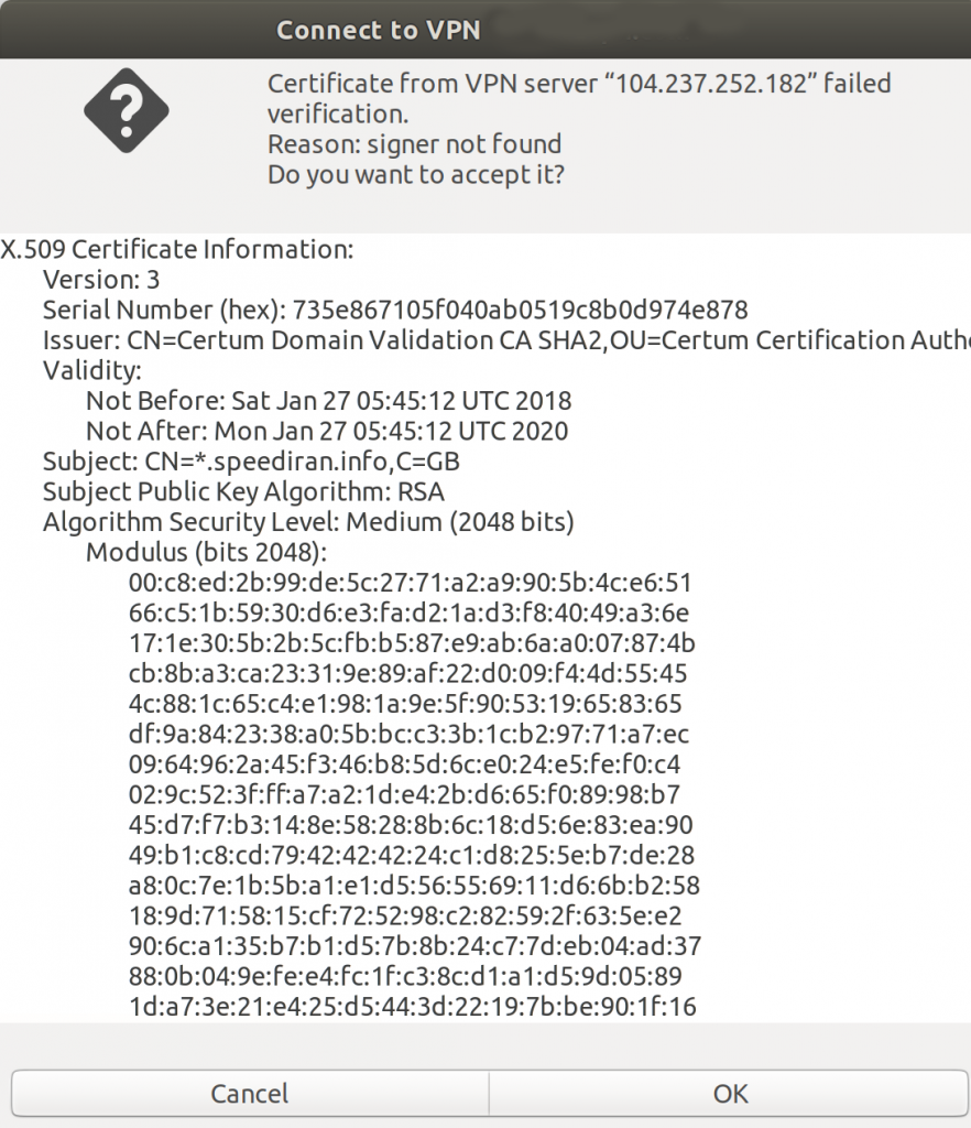 پنجره تایید اتصال